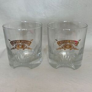 Chivas Regal 12 Rock Glasses 8 Oz 3 In Round 3 1/2 In Tall Set 2 Heavy Bottom